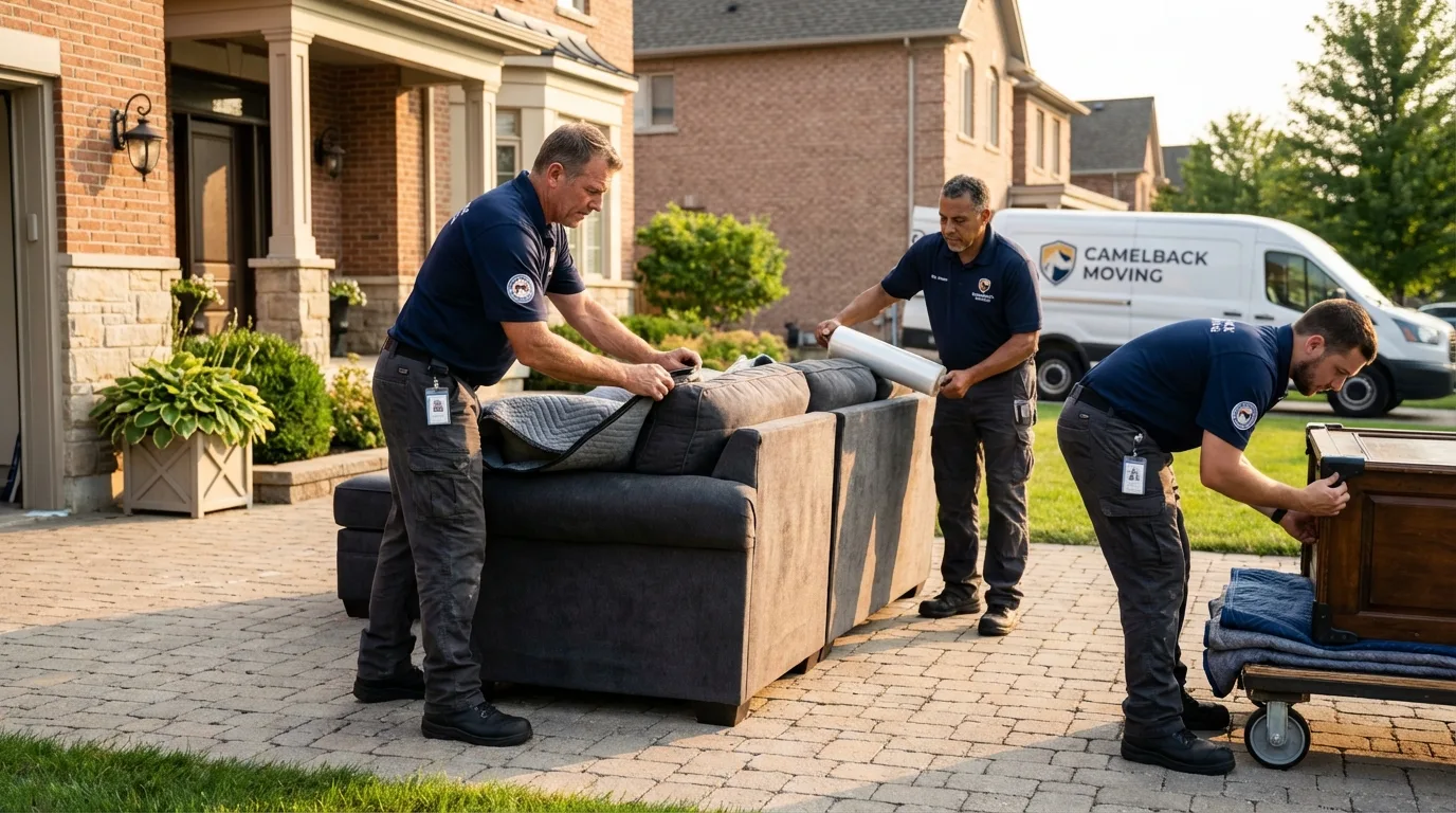 Large estate moving crew wrapping furniture in Darien, GA